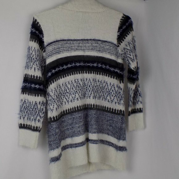 G.H. Bass Co Women Size M Sweater Blue Gray White 1 Button Cardigan Cowl Neck - Picture 2 of 8